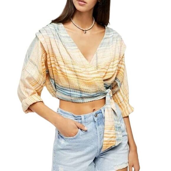 We The Free Maldives Cropped Wrap Plaid Top Small - Picture 2 of 4